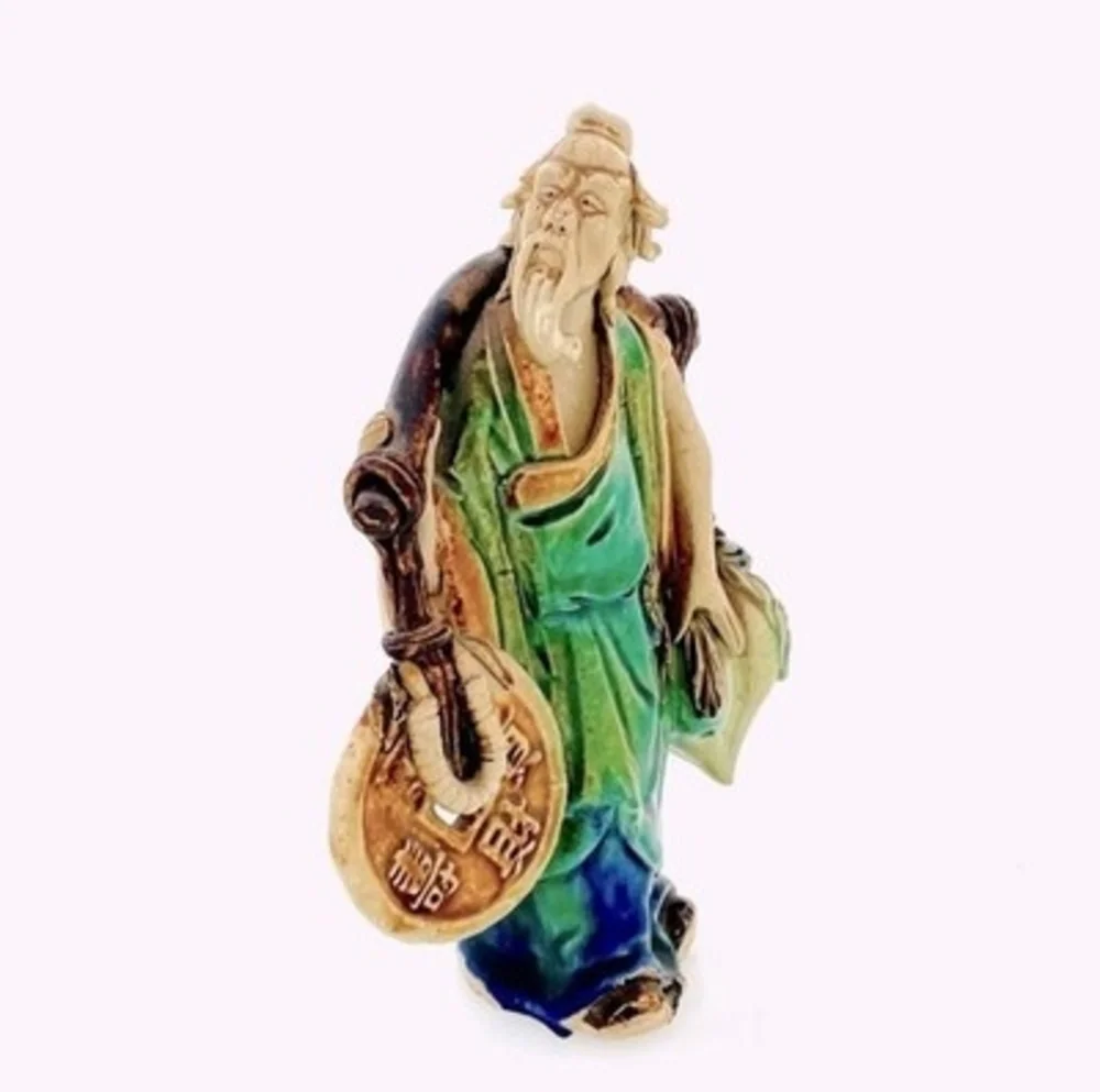 Antique Shekwan Chinese Mudman Figurine Ceramic Statue Carrying Water 6.5 Signed